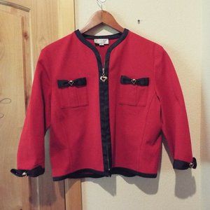 St. John Sport by Marie Gray Red & Black with Heart Zipper Jacket Size M